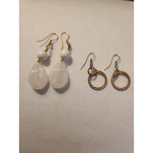 Vintage Style Earrings Bundle White Acrylic Drops & Gold Tone Hoop Dangles
